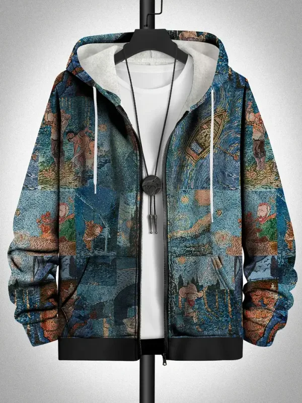 레트로 격자 무늬 인쇄 패치 워크 지퍼 업 까마귀 남성 의류 핫 스타일 긴 소매 풀오버 트렌드 streetwear 남자 지퍼 업 후드