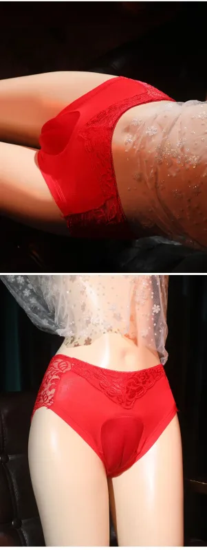 Sissy Panties Sexy Men Camel Toe Underwear Lace See Through Lingerie Transvestit Crossdressing Fake Vagina Artificial Briefs — image 13