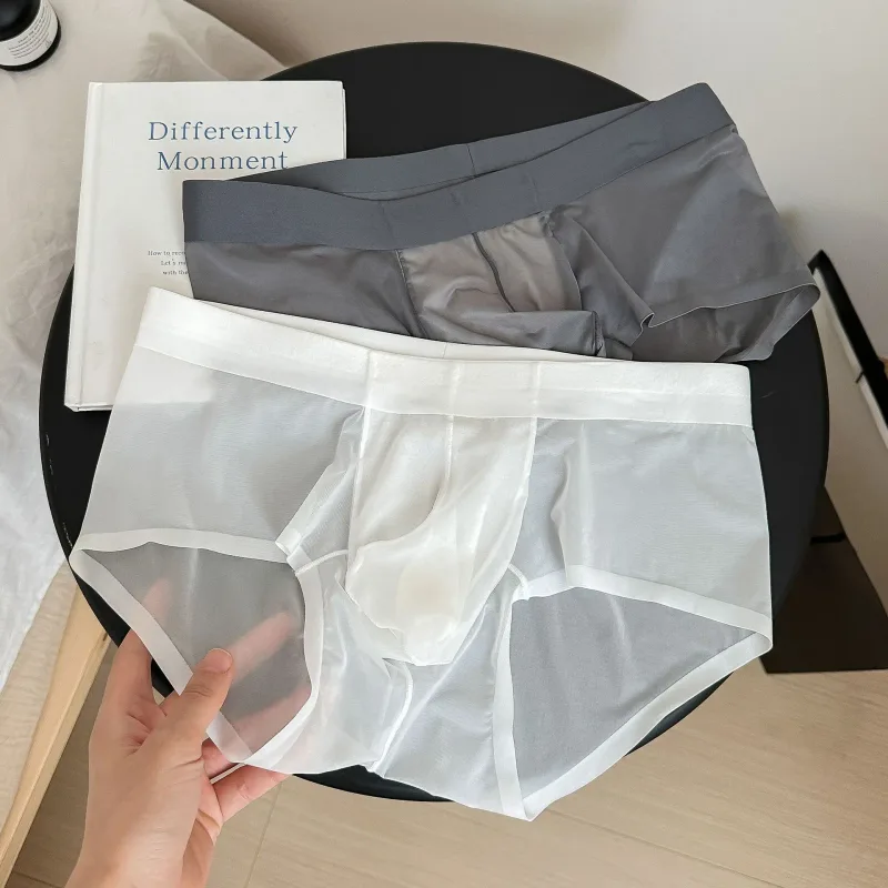 Cuecas masculinas transparentes ultra-finas de seda gelo calcinha de secagem rápida sexy u bulge bolsa homem roupa interior respirável cuecas — image 26