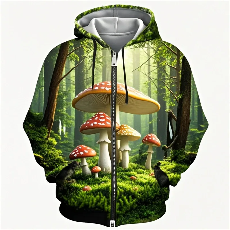 Mantar 3D baskı fermuarlı kapüşonlu kıyafet erkek kadın rahat moda kapüşonlu eşofman üstü erkek büyük boy eşofman Hoodies erkek ceket giyim — image 8