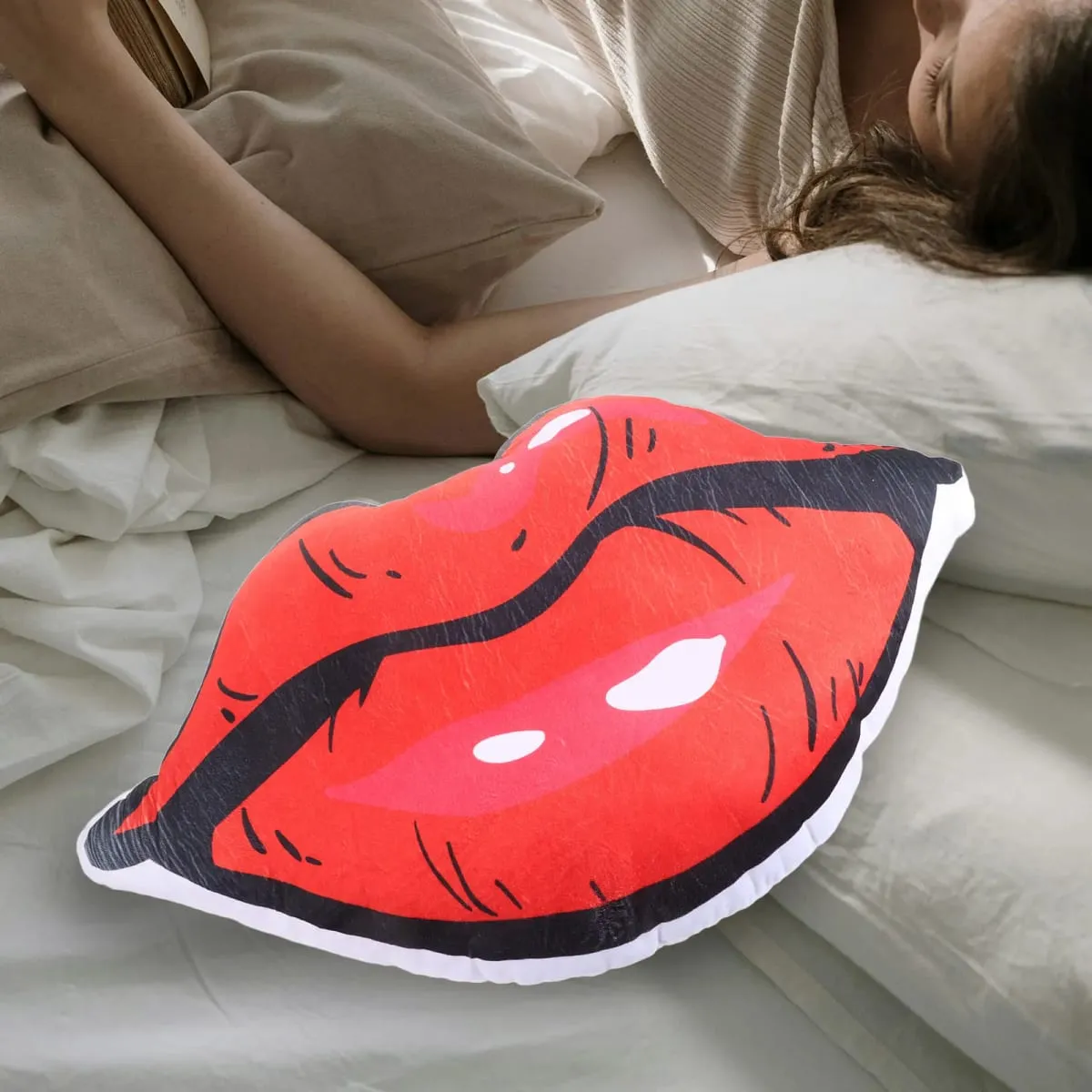 Lip Pillow Double-Sided Digital Print Red Lips Design Soft PP Cotton Comfortable Decorative Throw Pillow Valentines Day Decor