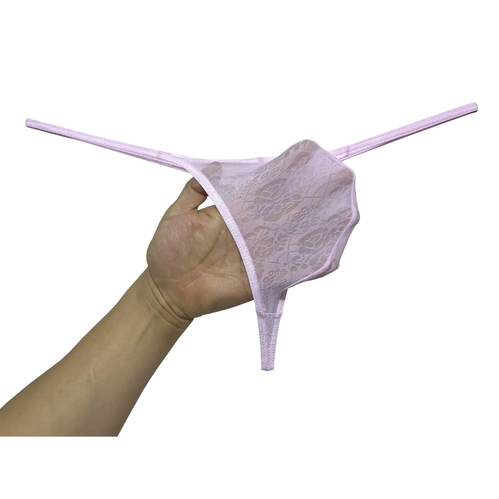 Mens Ultra-Thin Lace Jacquard Thong Underwear Soft Breathable Lightweight Mesh Panties Men Thong G-string Low Rise No-Show Brief
