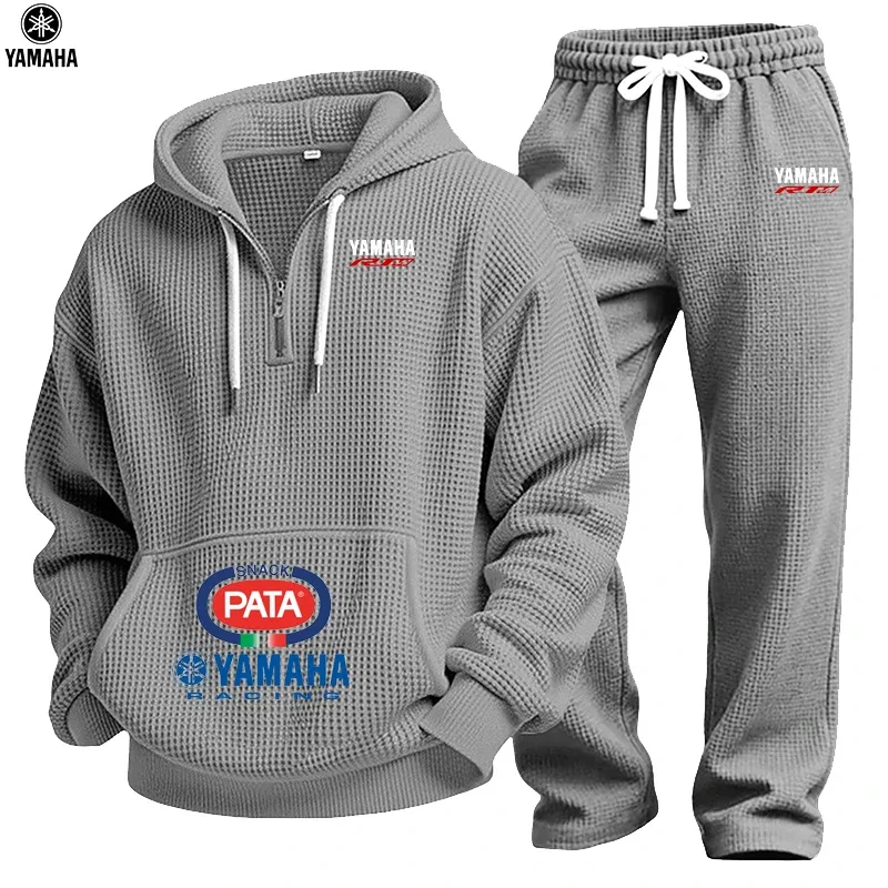 2026 Yamaha Spring/Autumn New Men's Waffle Hooded Sweatshirt Set - Top - Street Vacation Long-Sleeved Casual Fashion Outdoor Dai — image 6
