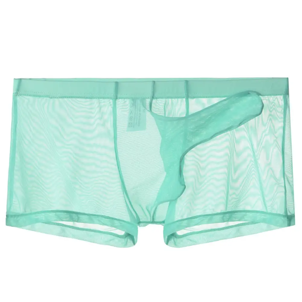 Sexy men malha transparente leve roupa interior ver através respirável boxer briefs calcinha separação bala masculino boxer calcinha — image 11