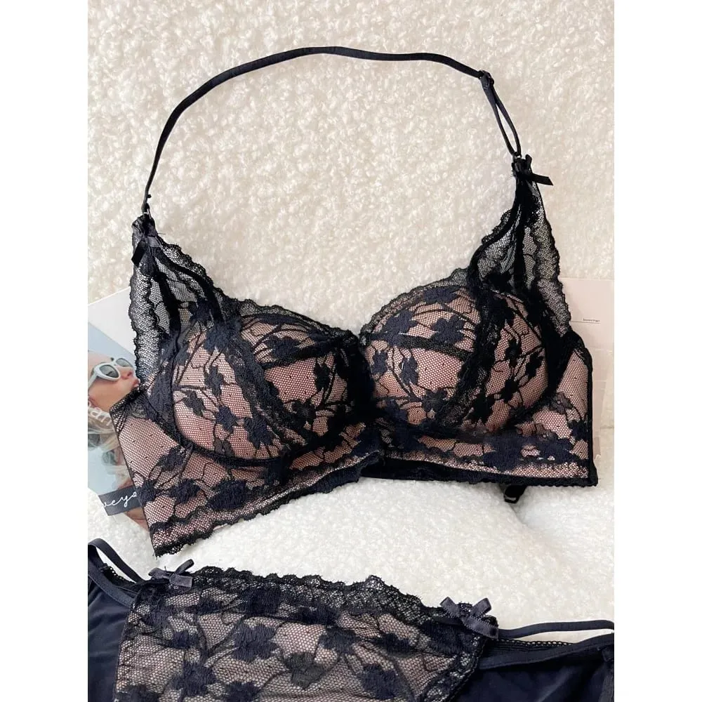 Sweet Halter Neck Bow Lace Wireless Bra Padded Push‑up Brassiere Ladies Layering Intimate Lingerie for Small Bust Size 32‑38 ABC — image 6