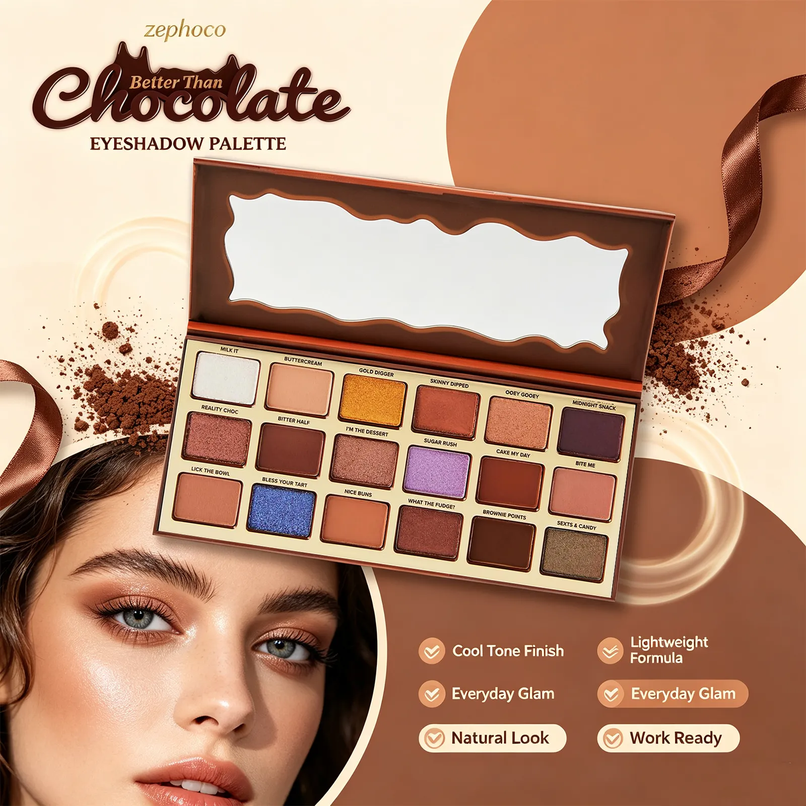 18 Color Chocolate Style Eyeshadow Palette Earth Colored Highlight Cool Tone Long Lasting Pigmented Eyeshadow Eye Makeup — image 5