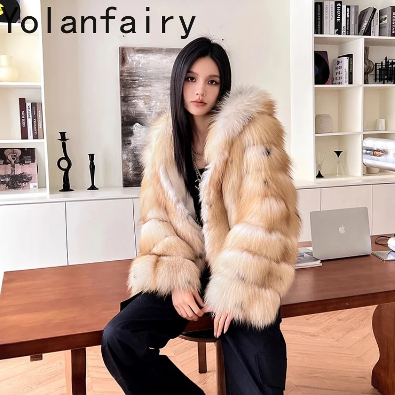 autumn and winter Imported whole fox fur Thickened New hooded long-sleeve dcommuting style fur coat шуба женская 2025 — image 1