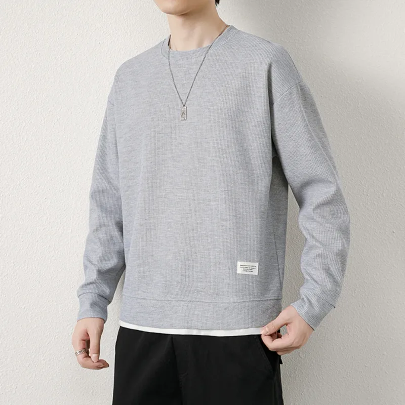 Loose for Fit Plaid Sweatshirt for Men with Long Sleeves Round Neck and Fake Two-Piece Visual Design for Everyday Use — image 21