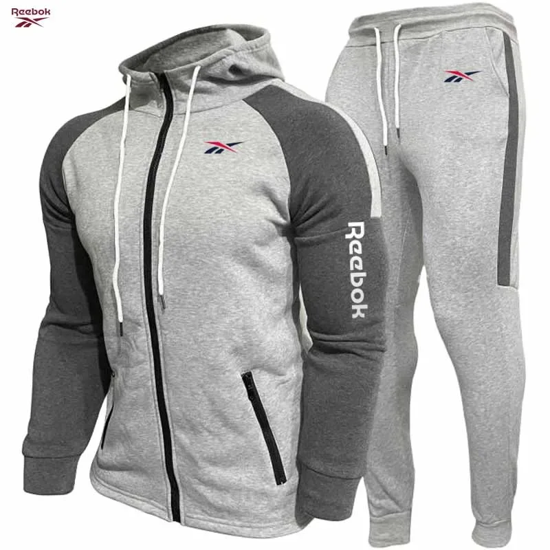 Reebok Men's Fall/Winter Hoodie Set Fleece Long-Sleeve Jacket Casual Hooded Sweatshirt Street Style Men's Jacket Set - Essent — image 3