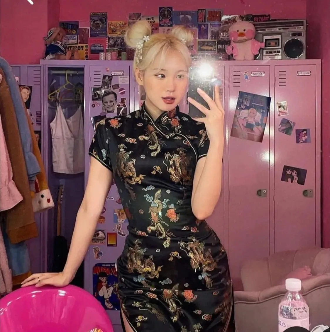 Đen Truyền Thống Phụ Nữ Trung Quốc Qipao Đầm Ngắn Gợi Cảm Sườn Xám Tay Nút Hoa Kích Thước Lớn 3XL 4XL 5XL 6XL — image 4