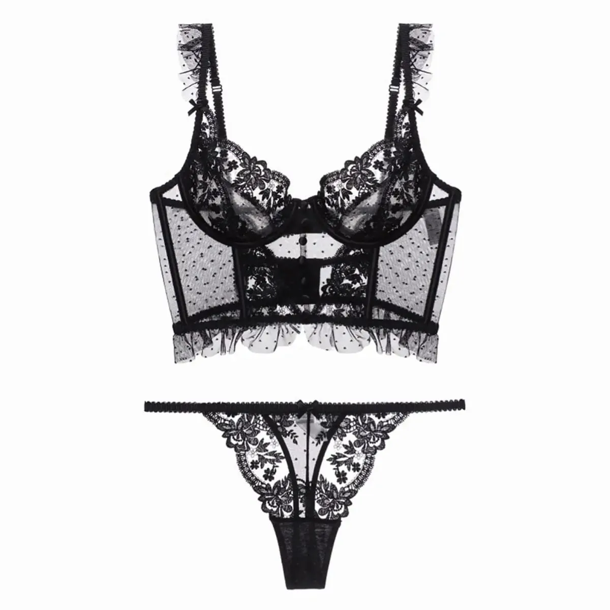 Set Pakaian Dalam Wanita 2 Keping Bodysuit Selesa Push Up Bra Set Seluar Dalam Bra Renda Bunga untuk Perkahwinan Setiap Hari Pakai Pakaian Tidur — image 6