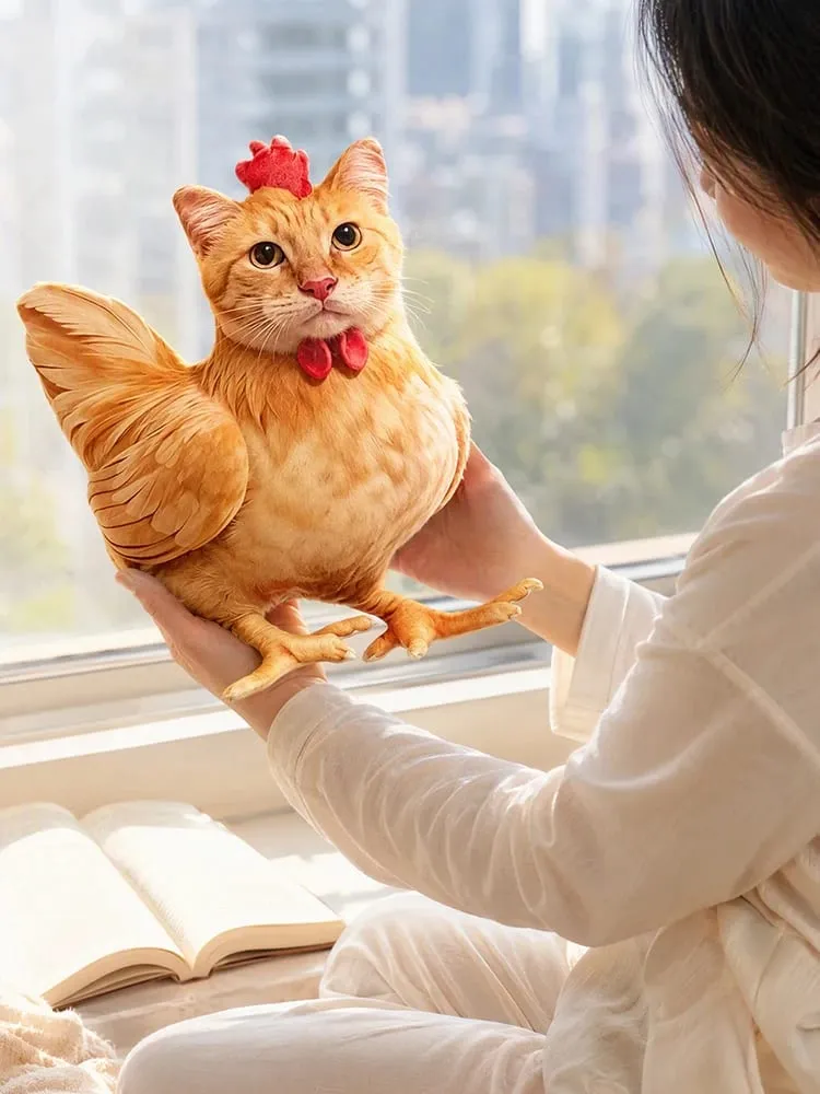 Chat poulet drôle nouveauté en peluche Animal en peluche canapé oreiller 3D coussin mignon chaton poupée chambre décor