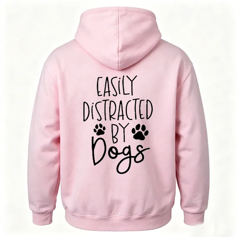 Dog Lover Hoodies for Women Men Dog Paw Sweatshirts Pet Owner Tracksuits Easily Distracted By Dogs Letter with Paw Print Hoodies — image 19