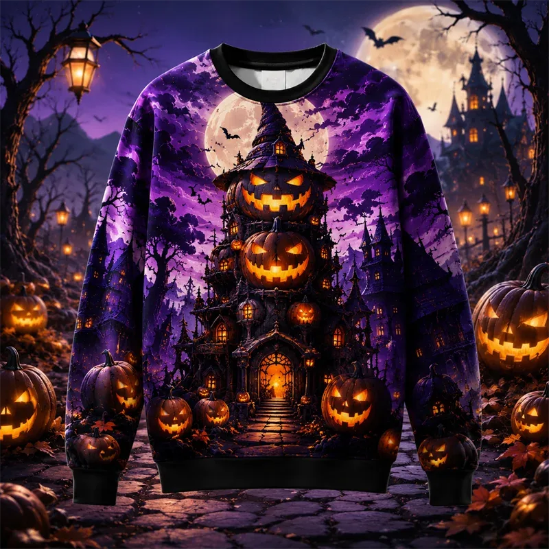 2026 New Pumpkin Print Halloween Sweatshirts Fashion Trendy Long Sleeve Holiday Wear Sweater Loose Streetwear Hip Hop Pullovers — image 2