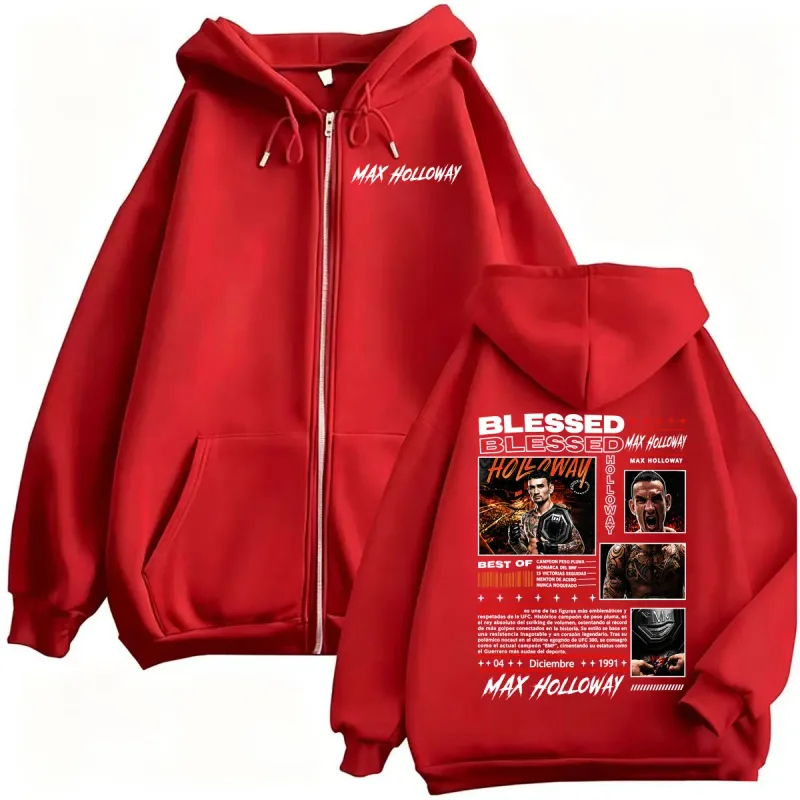 Max Holloway Blessed Retro Zip Up Hoodies Men's Harajuku Streetwear Sweatshirt Jacket Coats Bodywarmer Cozy Fleece Zipper Hoodie — image 6