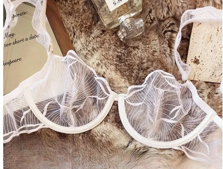 Womens French Lace Bra Set Ultra Thin Embroidery Hollow Minimizer Brassiere Sheer Lingerie Underwear Soft Comfortable 32 to 38 — image 10
