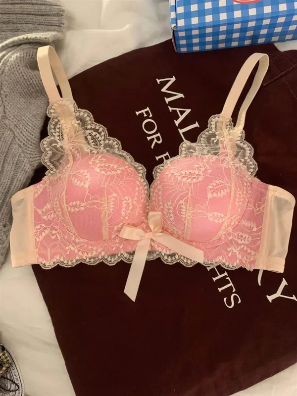 Hettsäljande trådlös spetsbh Dam Liten byst Tjock Vadderad Push Up Lift Anti Sag Sidostöd Sexiga underkläder 32‑38 AB — image 8