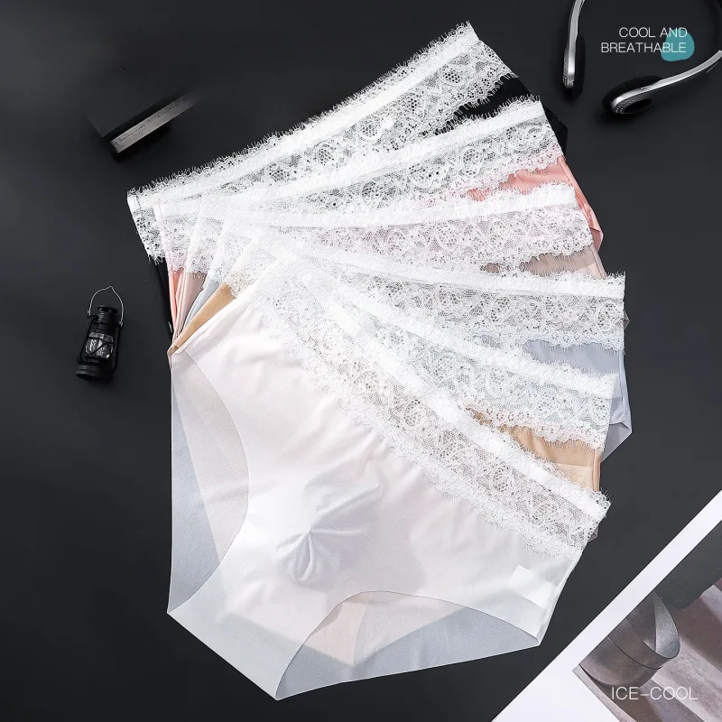 Calças triangulares masculinas de seda gelo com borda de renda, roupa íntima fina respirável sem rastros, cintura baixa, macia, sem costura, conforto masculino — image 3