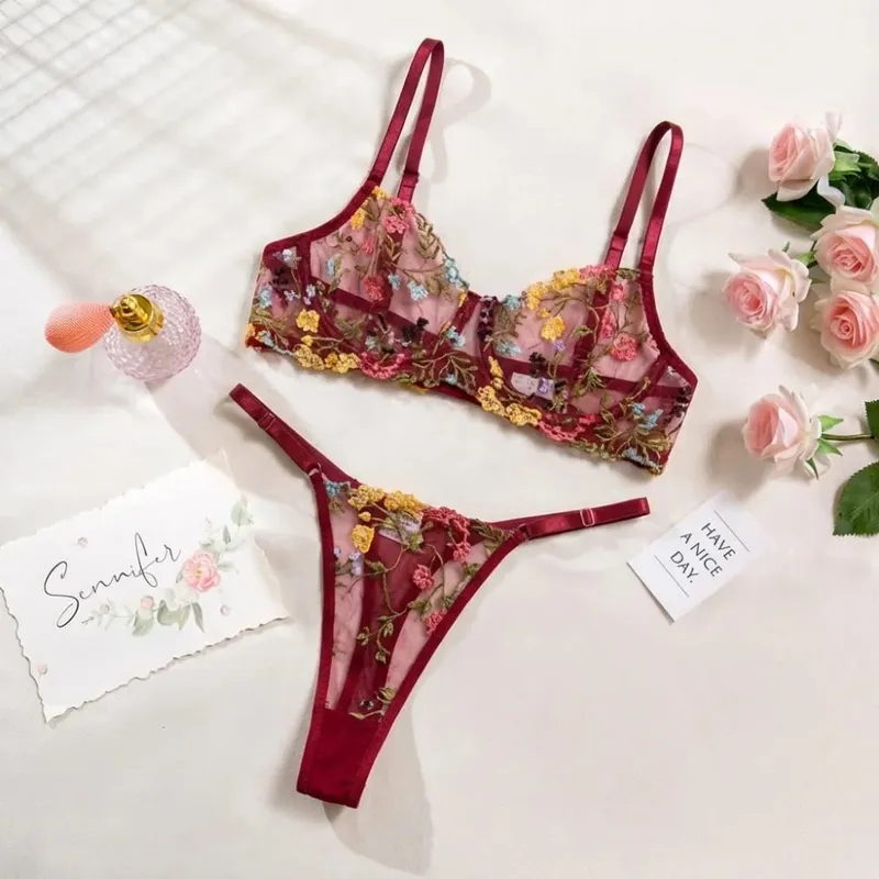 2-Piece Bohemia Floral Lingerie Set Embroidery Versatile Underwear Intimates Underwire Push-up Sheer Bra Panty Set For Lady Girl — image 8