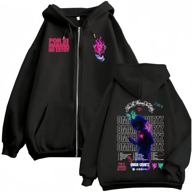 Omar Courtz Por Si Manana No Estoy 2026 Tour Zip Up Hoodies Men's Casual Fleece Sweatshirt Jacket Coats Bodywarmer Zipper Hooded — image 1