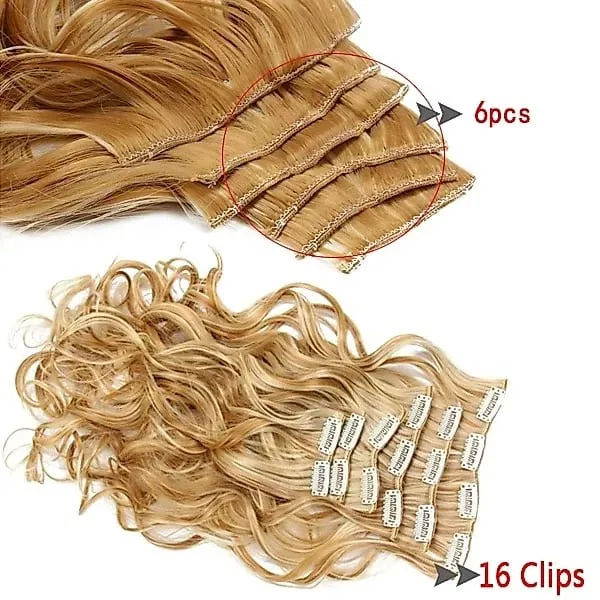 6Pcs/Set 16 Clips Hair Extension Black Long Straight Natural Hair Ombre Hairpiece Heat Resistant Fiber For Women Hairstyle Kpop