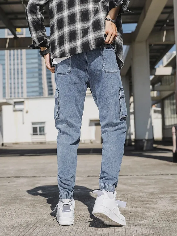 Men's Jogger Jeans Washed Cotton Slight Stretch Multi-Pockets Denim Cargo Pants Asian Size L-6XL — image 4