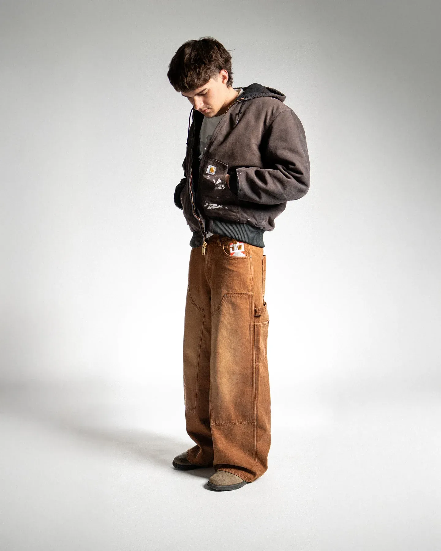 Streetwear Casual Brown Carpenter Jeans Men Women Heavy Pocket Embroidery Wide Leg Detail Fashion Pants Loose Fit Soft Y2K — image 7