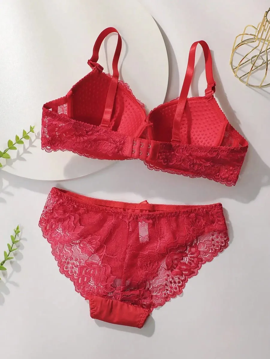Red Lace Sexy Lingerie Set For Women's Gathering Push Up Underwear For Women's Flower Underwear Set A2155 — image 2