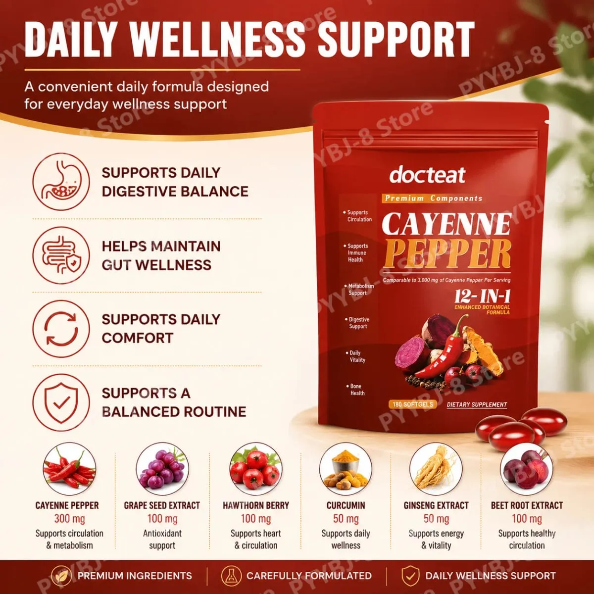Cayenne Pepper Softgels with Chili Pepper Seed Oil Berberine and Vitamin E Support Normal Digestive Etabolism & Immune Health — image 6