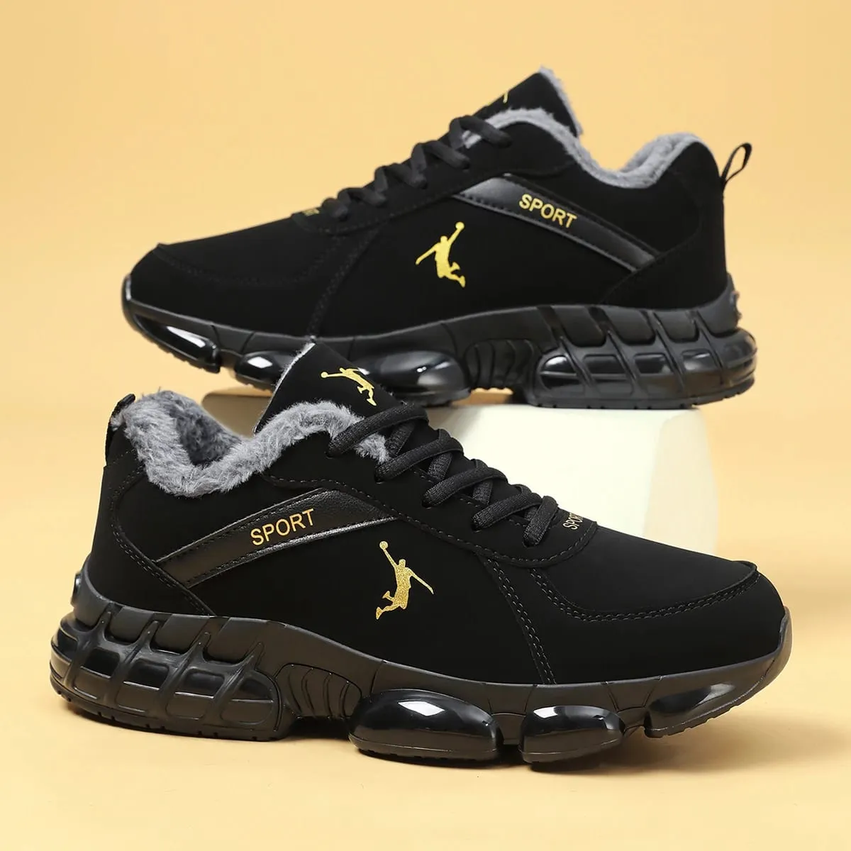 Men Winter Warm Plush Lined Sneakers Air Cushion Thick Sole Non‑Slip Lace‑Up Casual Sports Shoes Outdoor Walking Snow Shoes — image 6