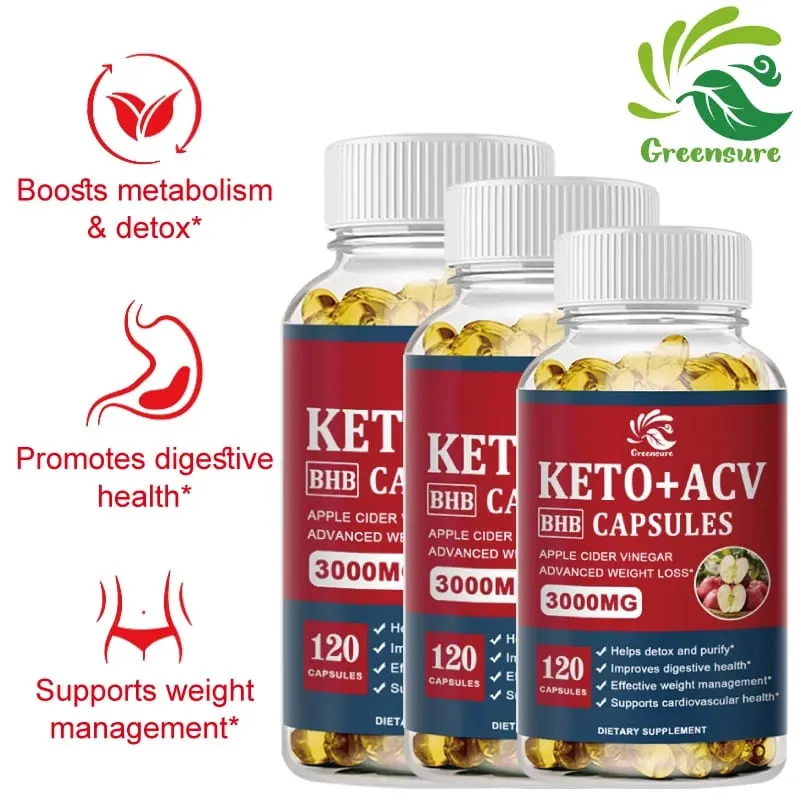 Greensure Keto Ocet jabłkowy w kapsułkach ACV z dodatkiem jabłkowego cydru Keto Formuła o smaku jabłkowym dla mężczyzn i kobiet — image 1
