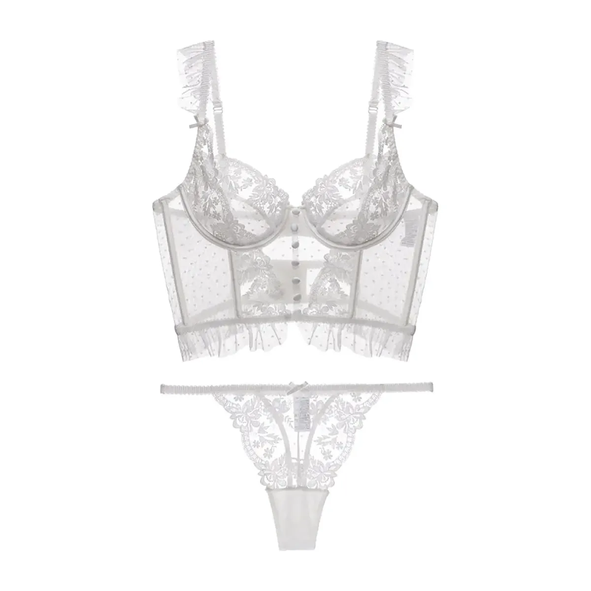 Set Pakaian Dalam Wanita 2 Keping Bodysuit Selesa Push Up Bra Set Seluar Dalam Bra Renda Bunga untuk Perkahwinan Setiap Hari Pakai Pakaian Tidur — image 2