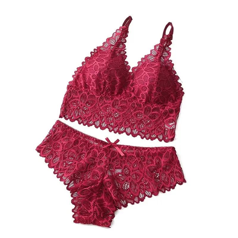 Lace Sexy Women Underwear Set Seamless Wire Free Bra Sets Hollow Out Bra and Panty Sets For Women Embroidery Intimates Lingerie — image 6