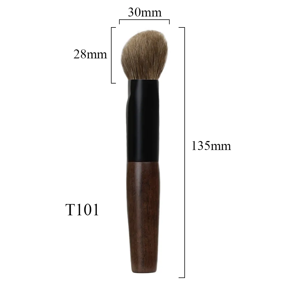 T101 Berus Mekap Buatan Tangan Profesional Berus Solek Berus Kaki Kayu Hitam Asli Lembut Bulu Kambing Miring
