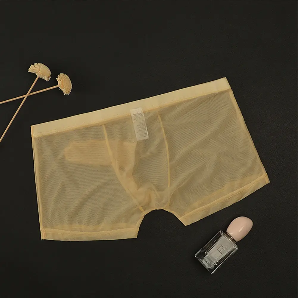 Sexy men malha transparente leve roupa interior ver através respirável boxer briefs calcinha separação bala masculino boxer calcinha — image 8