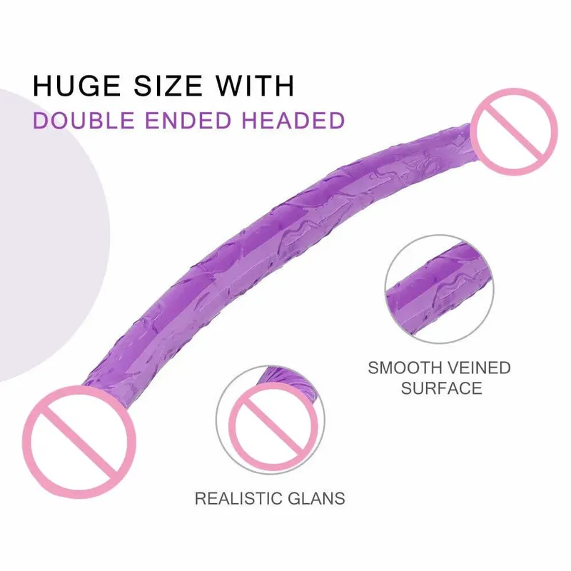 Soft Jelly Dildo Double Long 46cm Realistic Cock Lesbian Vaginal Anal Plug Flexible Fake Penis for Women Sex Toys — image 3