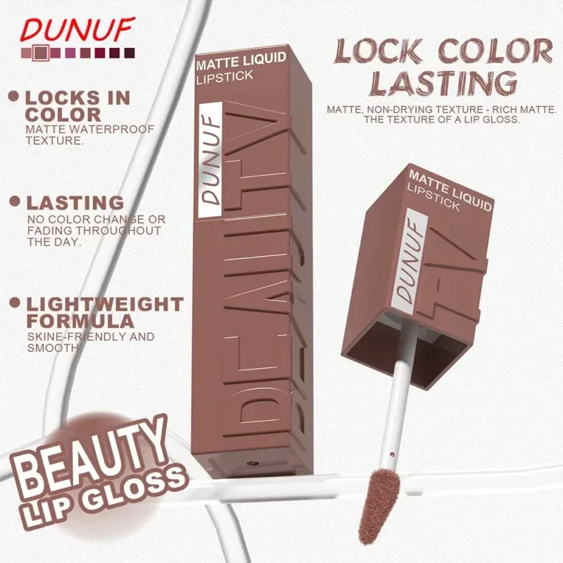 Batom labial fosco, 8 cores, suave, fácil de aplicar, tubo quadrado de brilho, veludo, à prova d'água, tridimensional, sexy, maquiagem de batom — image 4