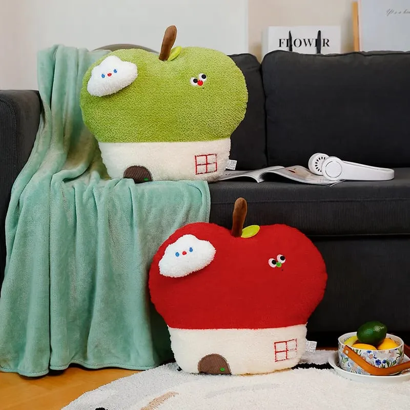 Cute Apple House Plush Pillow Optional With Blanket 2‑in‑1 Throw Cushion Kawaii Fruit Stuffed Pillow Sofa Bedroom Decor Gift