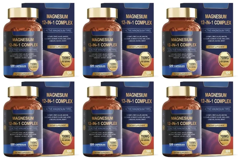 Magnesium Glycinate 12-in-1 Complex Sleep & Mood Support Muscle & Bone Health Citrate Malate Taurate 120 Capsules Non-GMO