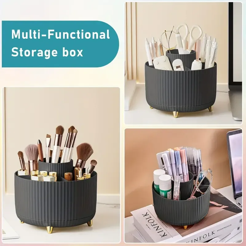 Suporte giratório 360 ° para pincéis de maquiagem, 5 espaços, organizador, mesa multifuncional, armazenamento de cosméticos para banheiro de mesa