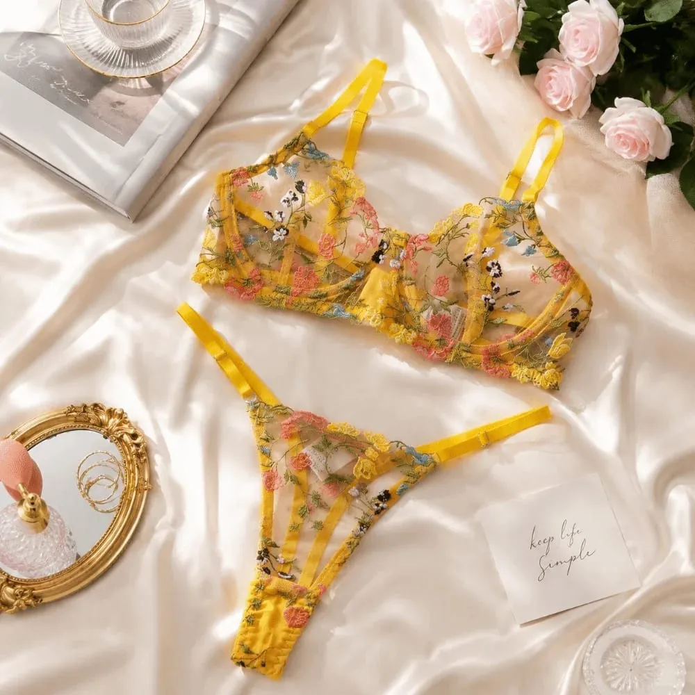 Bohemia Transparent Lingerie Set Ultra-thin Push Up Panties Bra Set Elegant Bra Suit Honeymoon