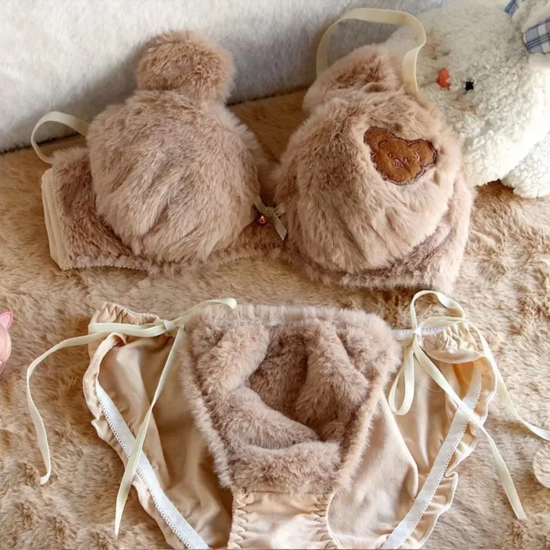 Fashion Women Lingerie Set No Steel Ring Cartoon Bear Winter Bra & Brief Sets Soft Women Lingerie Women — image 8
