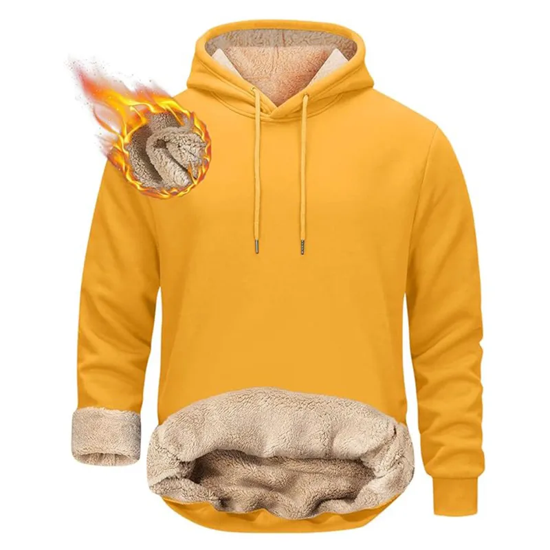 Winter Men's Warm Hoodies Sports Thick Sweatshirts Windproof Thermal Casual Solid Color Loose Long Sleeve Pullover Streetwear — image 13