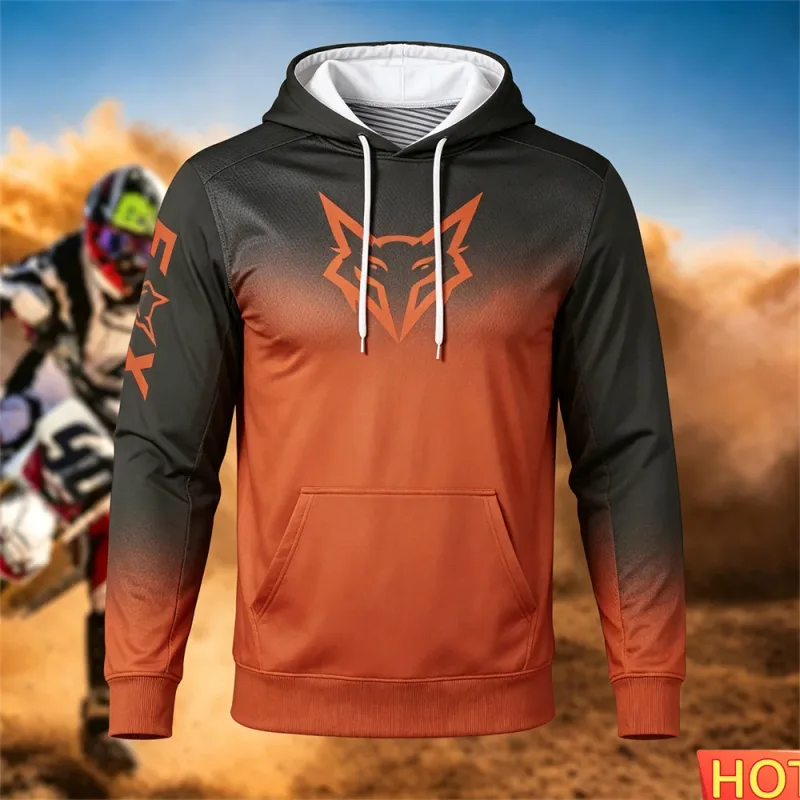 Autumn/Winter Men's Racing Hoodie Outdoor Cycling Hooded Pullover Fox Pattern Pocket Hoodie Sports Motorcycle Hooded Sweatshirts — image 2