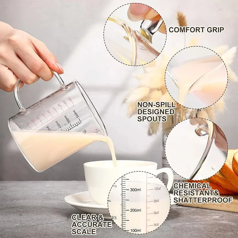 Högt borosilikatglas Mätkoppar Klart glas Skala Cup med handtag V-formad pip Köksglas mätbägare — image 4