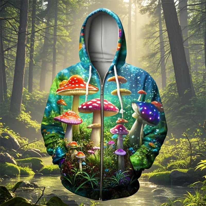 Mantar 3D baskı fermuarlı kapüşonlu kıyafet erkek kadın rahat moda kapüşonlu eşofman üstü erkek büyük boy eşofman Hoodies erkek ceket giyim — image 20