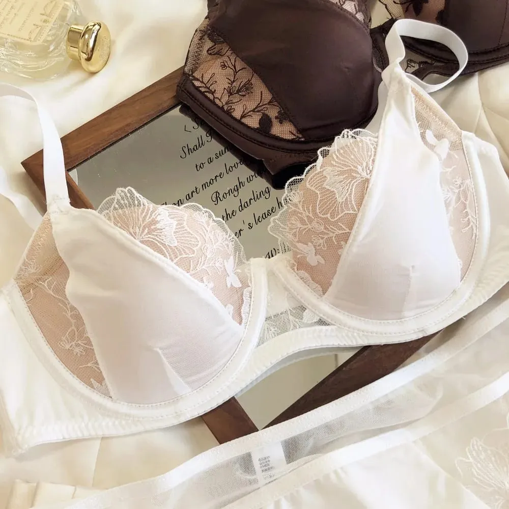 French Sexy Vintage Lace Lingerie Set Soft Underwire Gathering Small Bust Slim Bra upward Lift Pure and Desireful Bra 34-40 — image 4