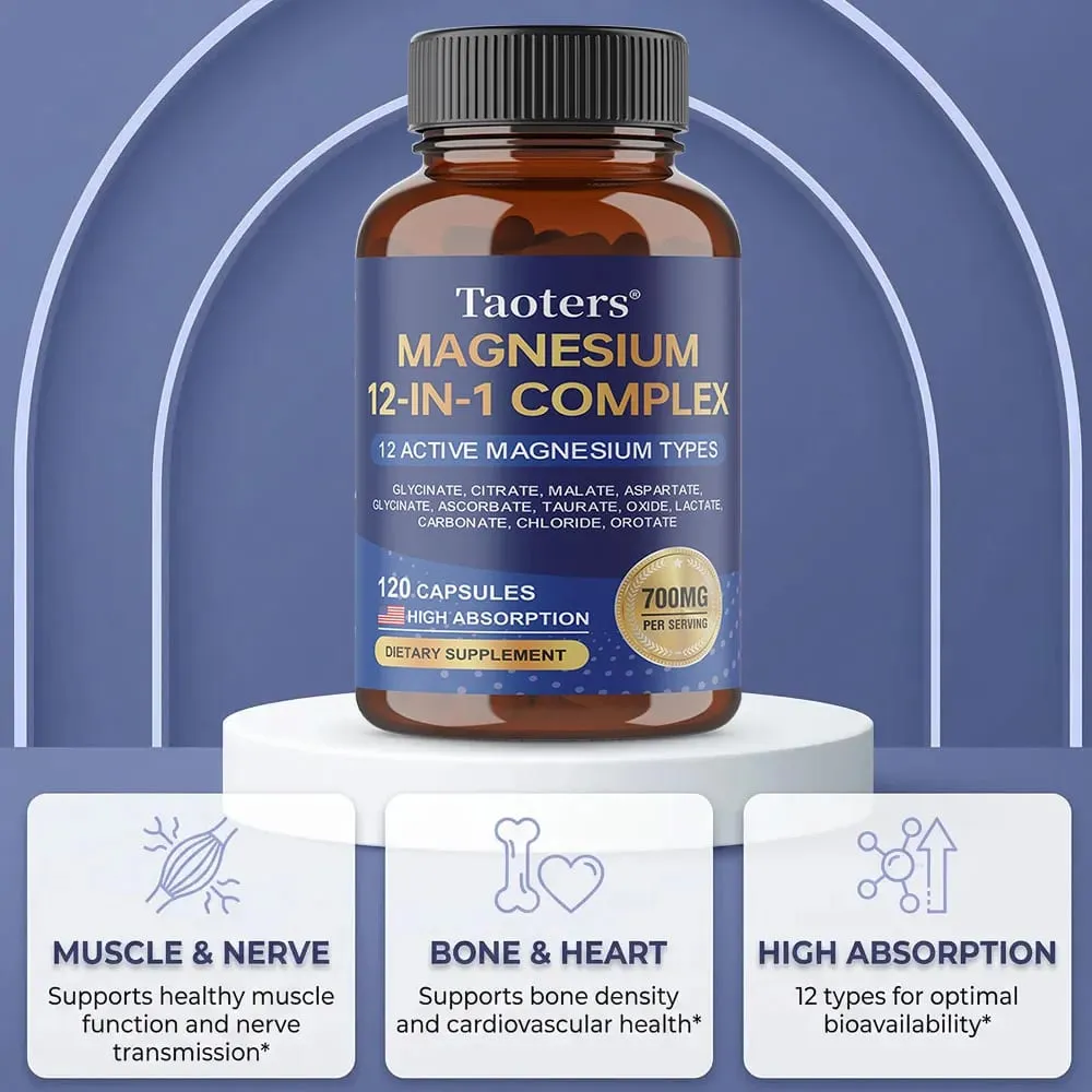 Magnesium 12-in-1 Complex Supplement – 700mg High Absorption Glycinate Citrate Malate & Taurate Blend for Muscle Nerve Sleep — image 4