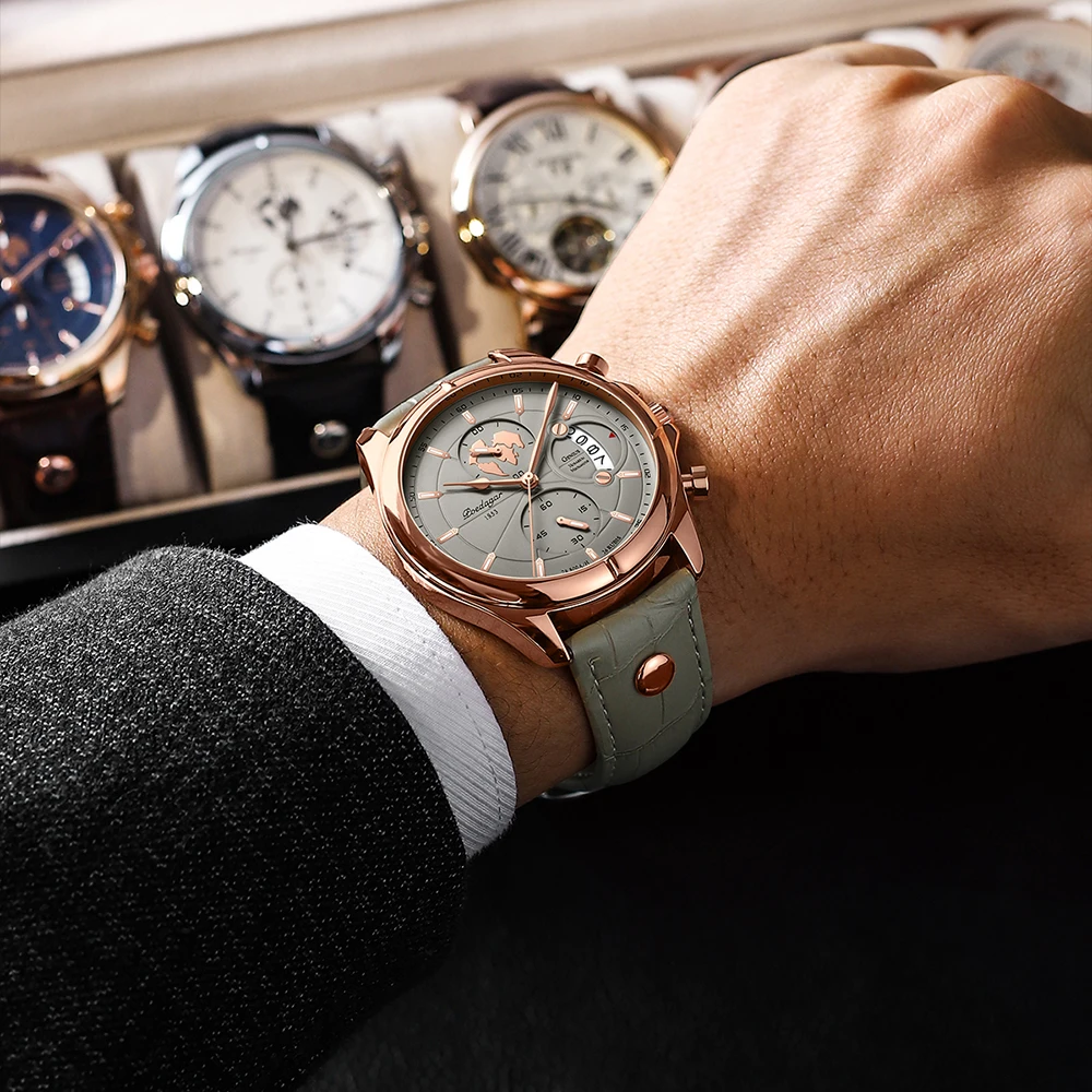 Luxury Original Man Watch Chronograph Date Waterproof Men Wristwatch Leather Quartz Business Sports Men's Watches Reloj — image 6