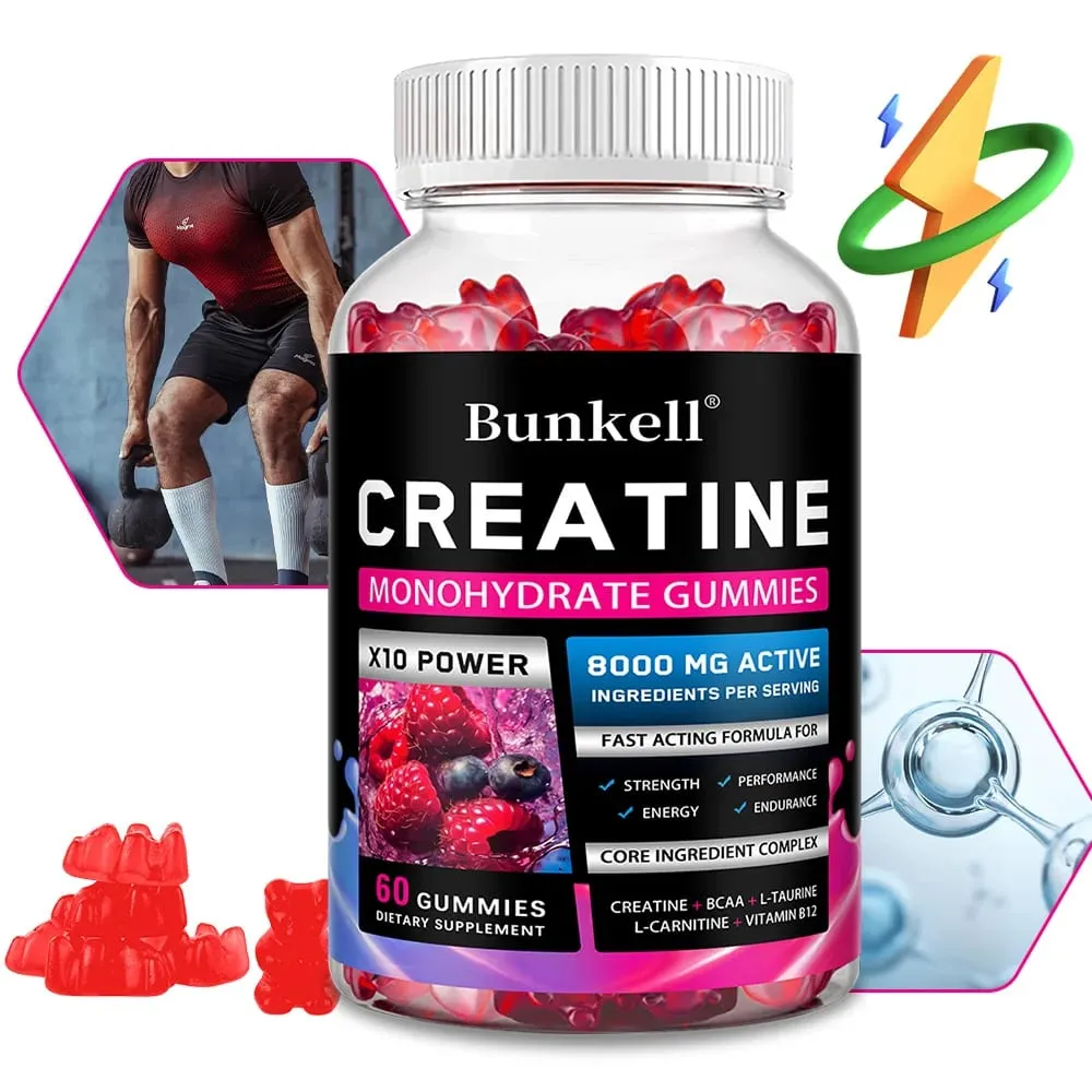 Creatine Monohydrate Gummies - 8000 Mg Pre/post Workout Fitness Strength Muscle Building Provide Energy Supplements — image 1